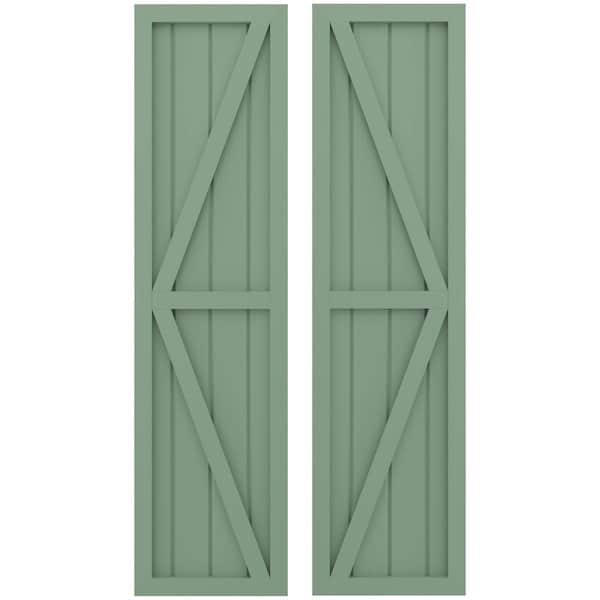 Ekena Millwork Americraft 4-Board Wood 2 Equal Panel Frmd Board-n-Batten Shutters w/Dbl Z-Bar, ARW102BF414X77TGH, PR ARW102BF414X77TGH - main